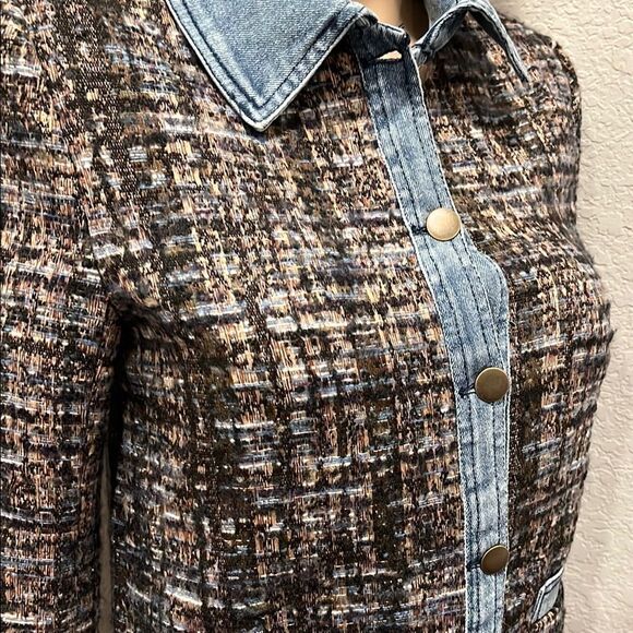 Ecru Brown, black and Blue tweed and denim Blazer with Tailored Fit sz PS or PL - Picture 4 of 10